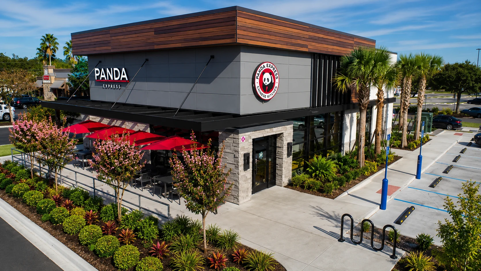 Commercial landscaping at a Panda Express property in Central Florida