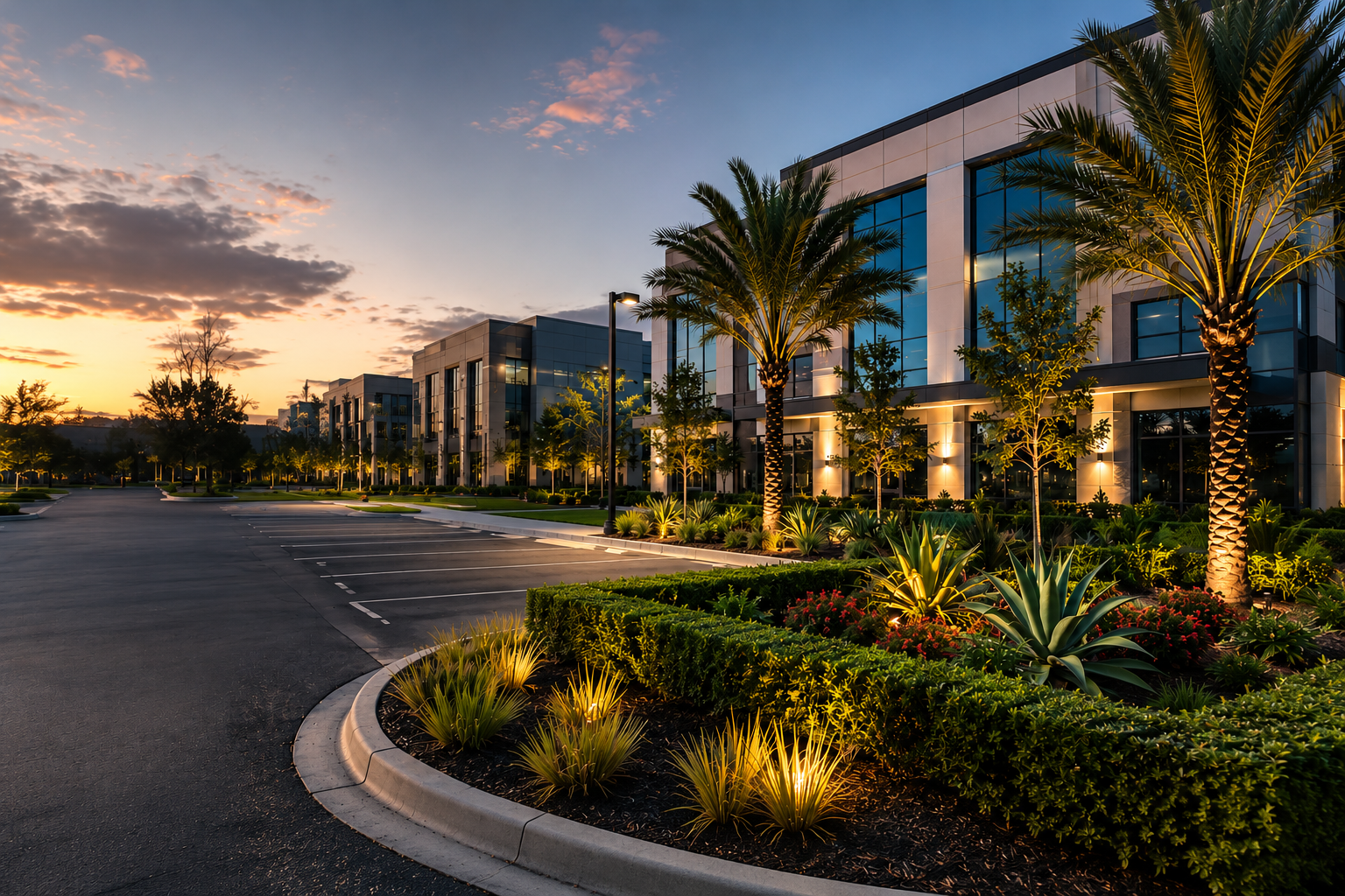 Professionally maintained commercial property landscaping in Central Florida